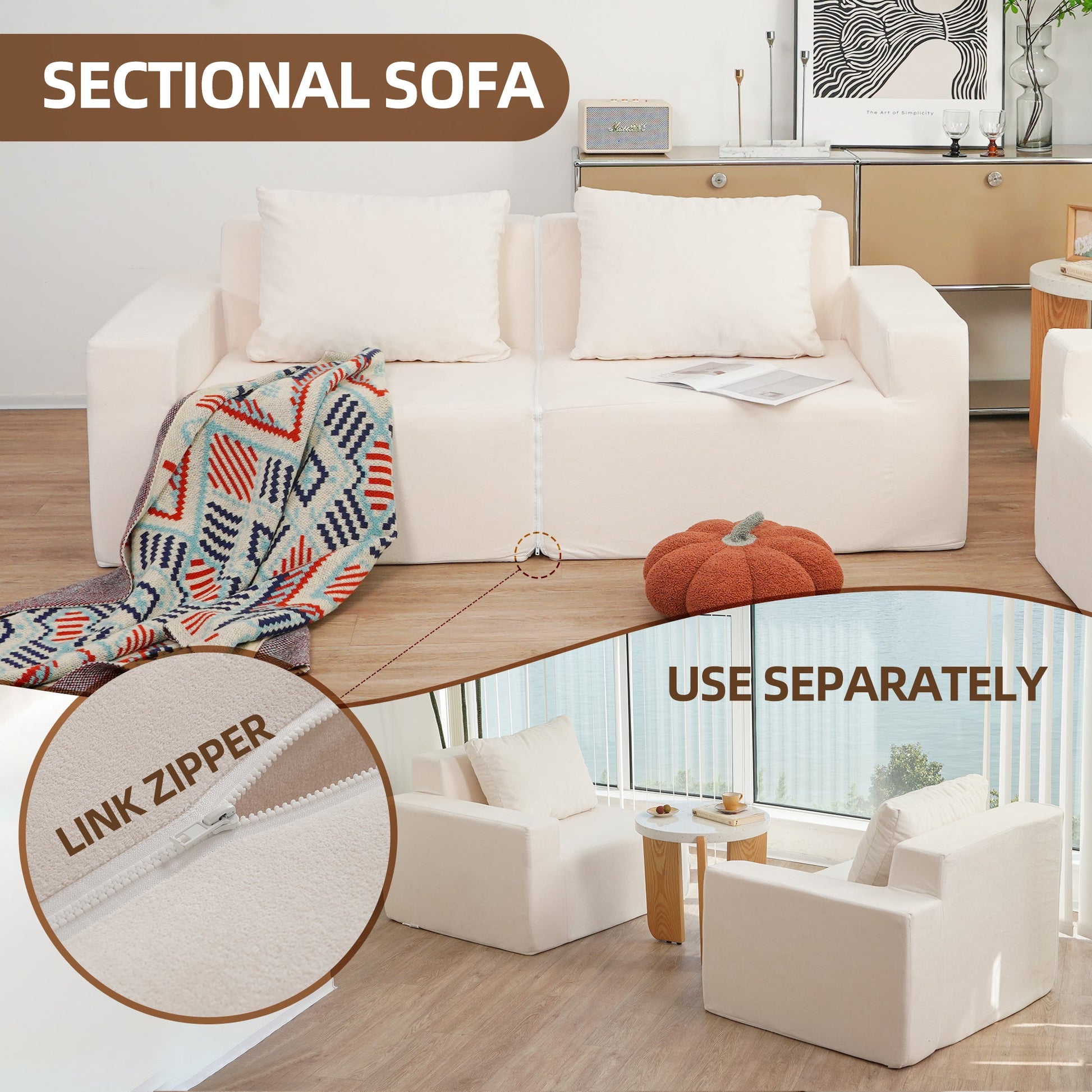 No Installation&Convertible Living room foam sofa chair Loveseat Twin Size with Armrests Removable and Machine Washable Cover - Korvel