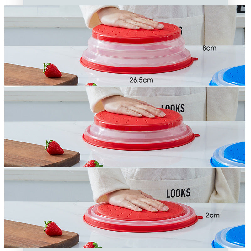 Folding cover with hooks, microwave heating cover, multifunctional silicone folding fresh-keeping cover, oil proof and splash pr - Korvel