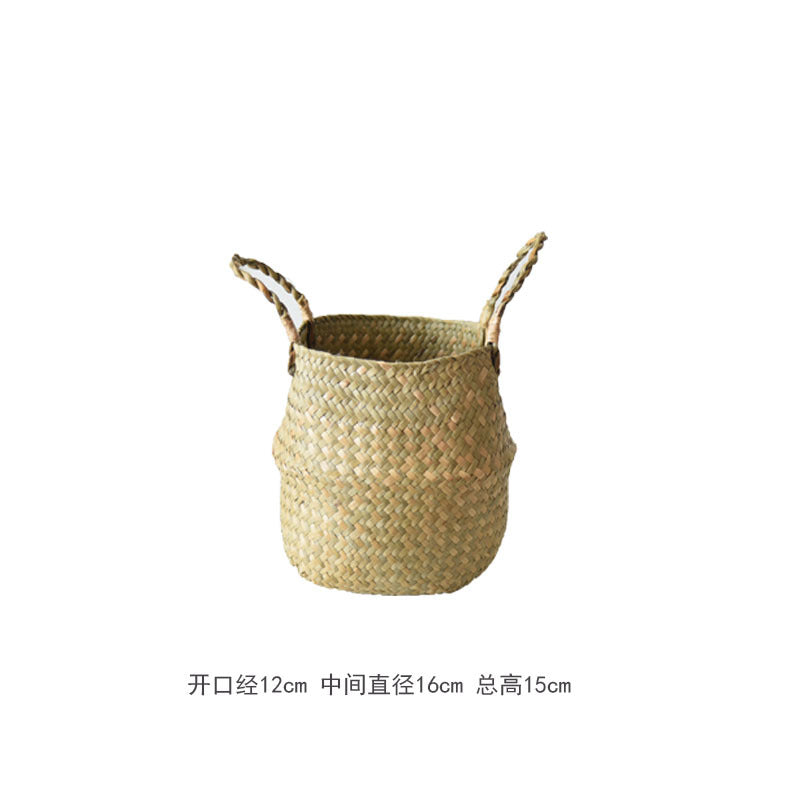 Scandinavian Style Wicker Handbasket Flower Pot Rattan Weave Plant Grass Woven Floor Folding Wicker Basket Weaving - Korvel