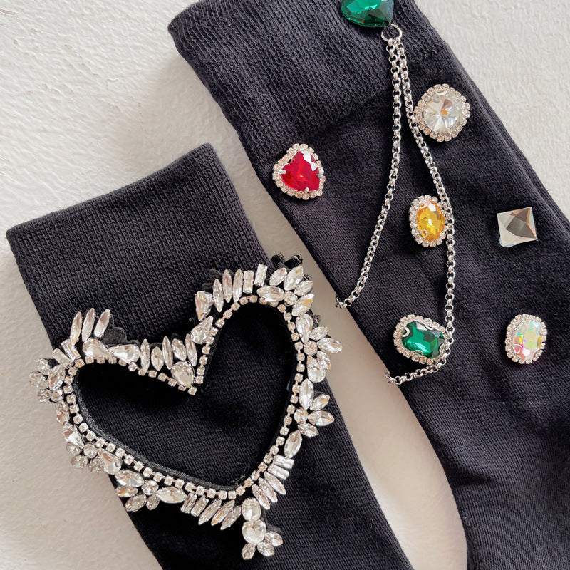 Luxury Black Chain Stacked Crew Socks for Women