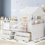 Full Size House Low Loft Bed with Four Drawers,White - Korvel