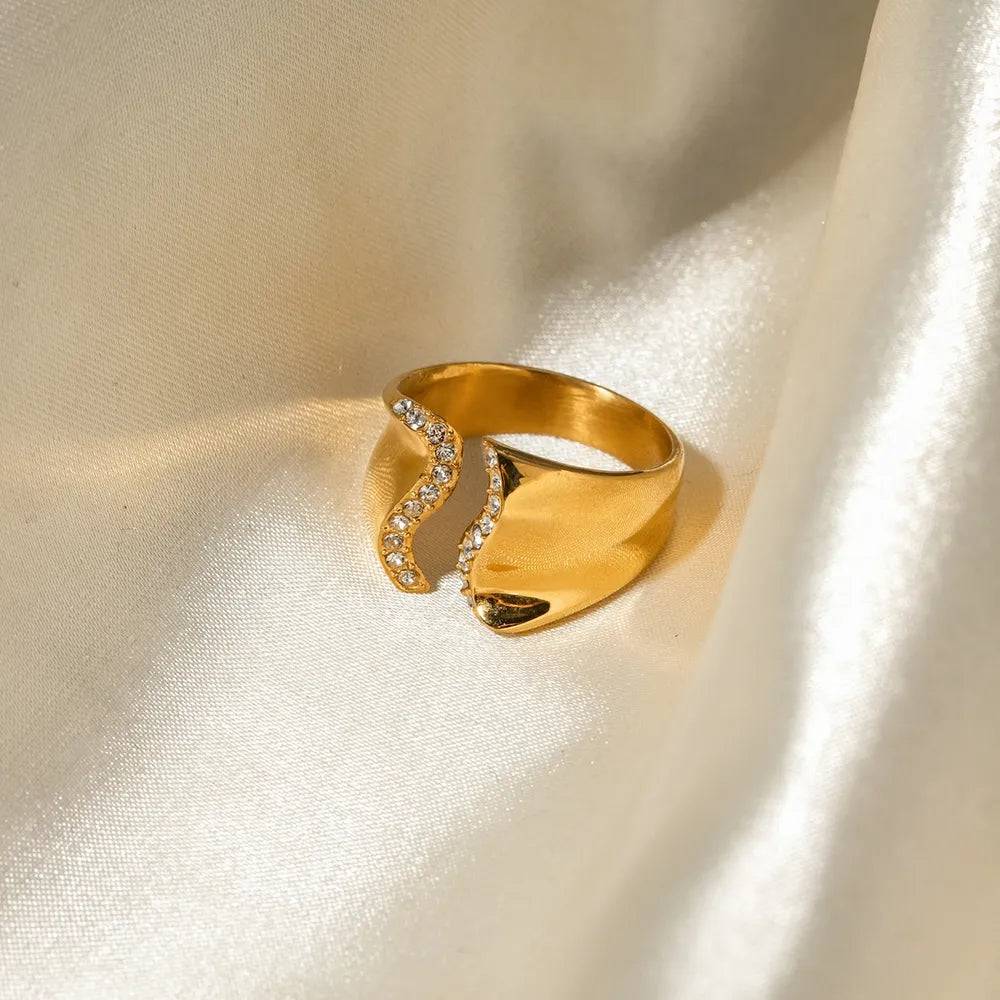 Stainless Steel Inlaid Rhinestone Bypass Ring - Korvel