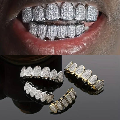 Hip hop braces with copper zircon micro inlaid with real gold Halloween teeth decoration exaggerated hiphopgrills - Korvel