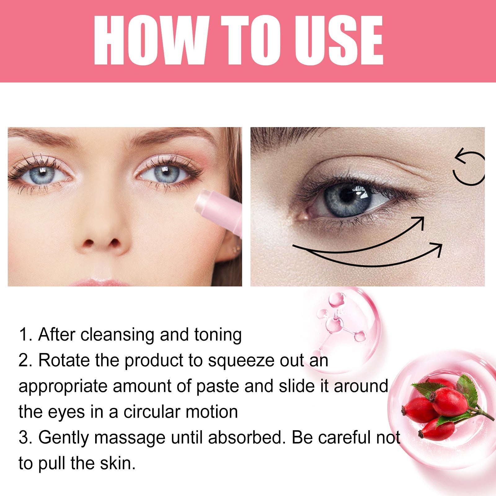 Rosehip Eye Cream Stick, Eye Area Moisturizing Light Line Dark Circles Lift Firming Eye Cream - Korvel
