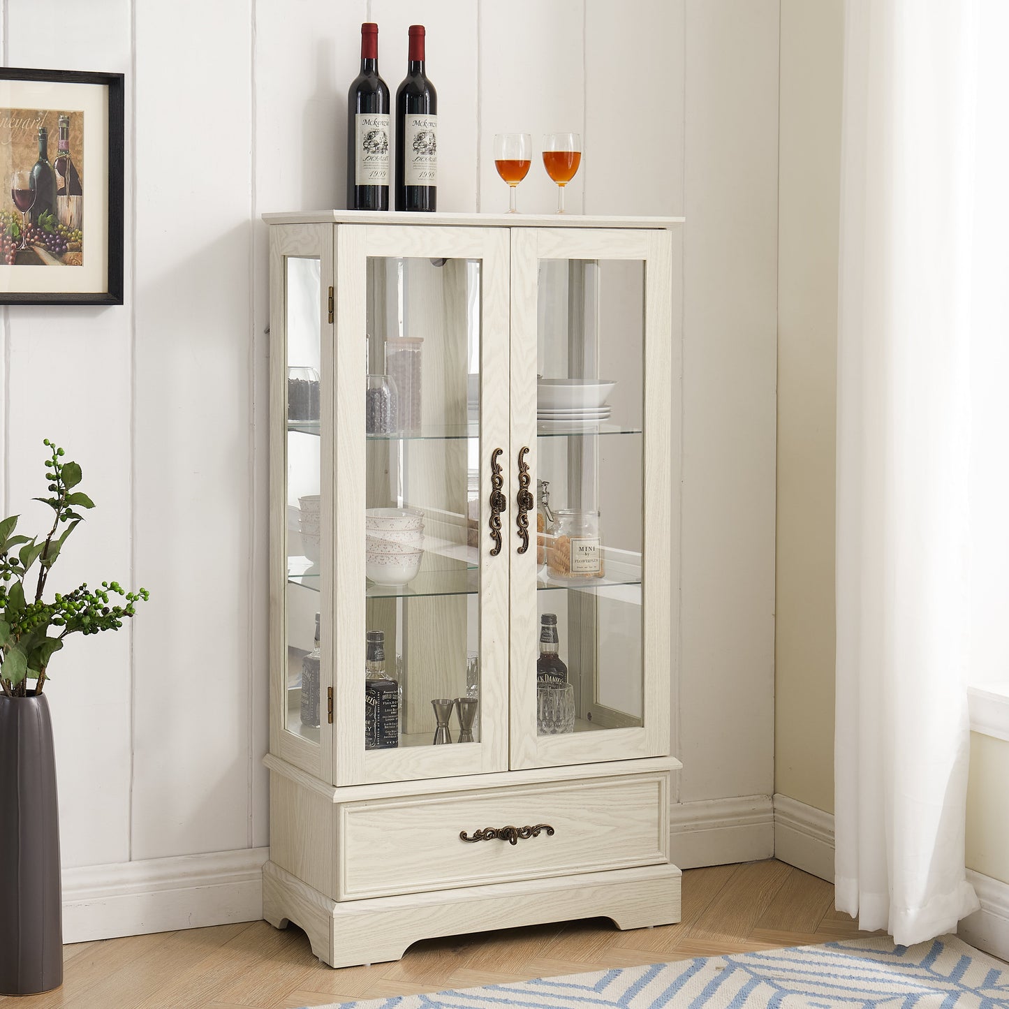 Elegant Lighted Curio Display Cabinet with Adjustable Shelves