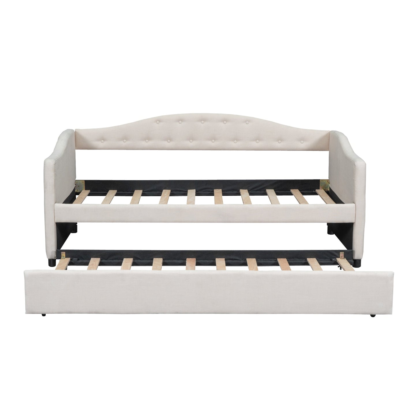 Upholstered Twin Size Daybed with Trundle, Beige - Korvel
