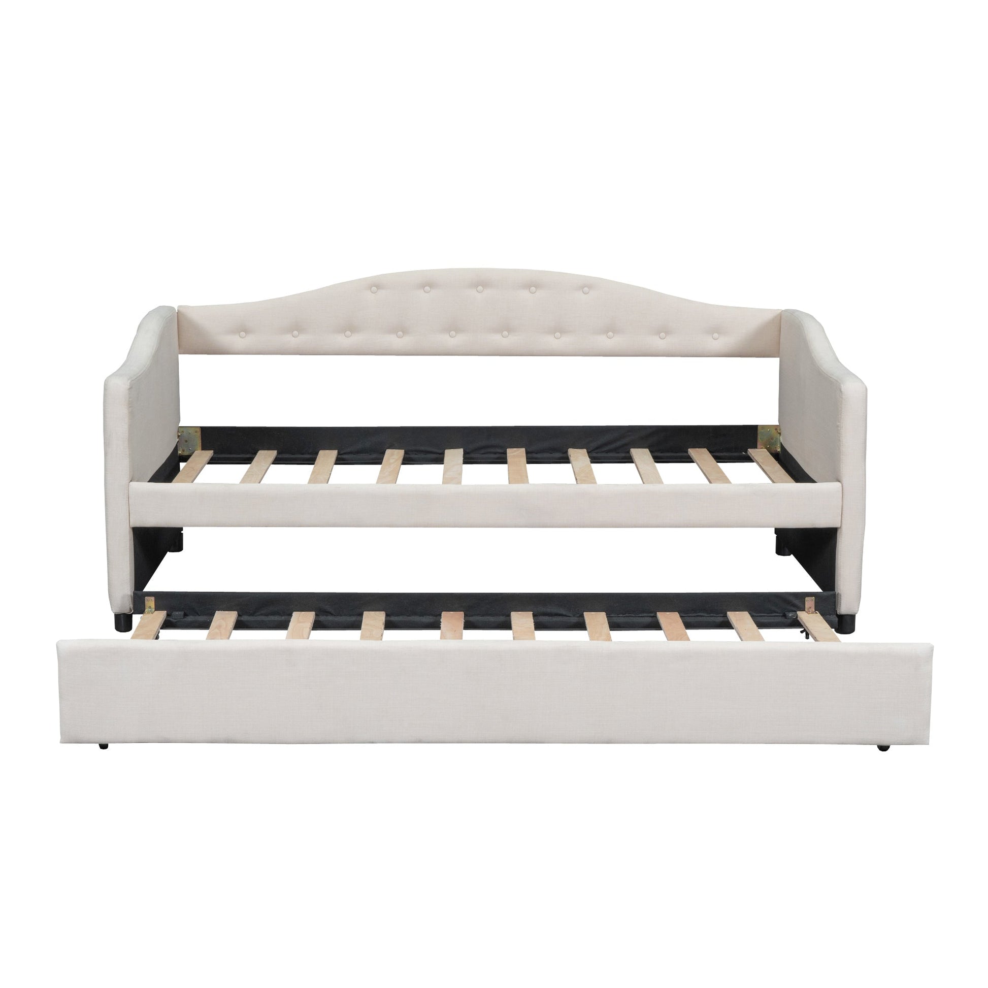 Upholstered Twin Size Daybed with Trundle, Beige - Korvel