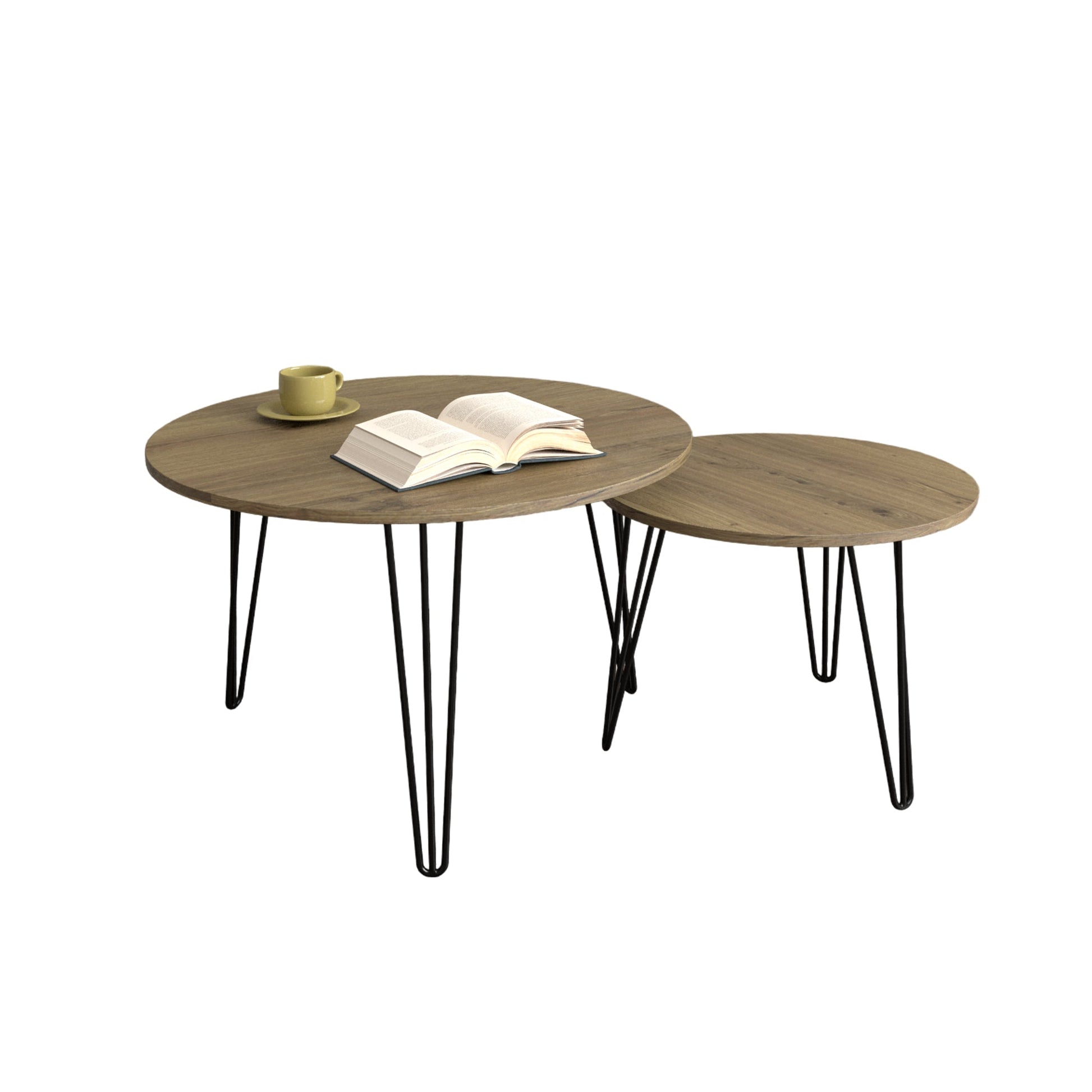 27.56'' Round Nesting Coffee Table Set of 2, Circular Nesting End Table Set  Sturdy Metal Base for Living Room, bedroom, Brown - Korvel