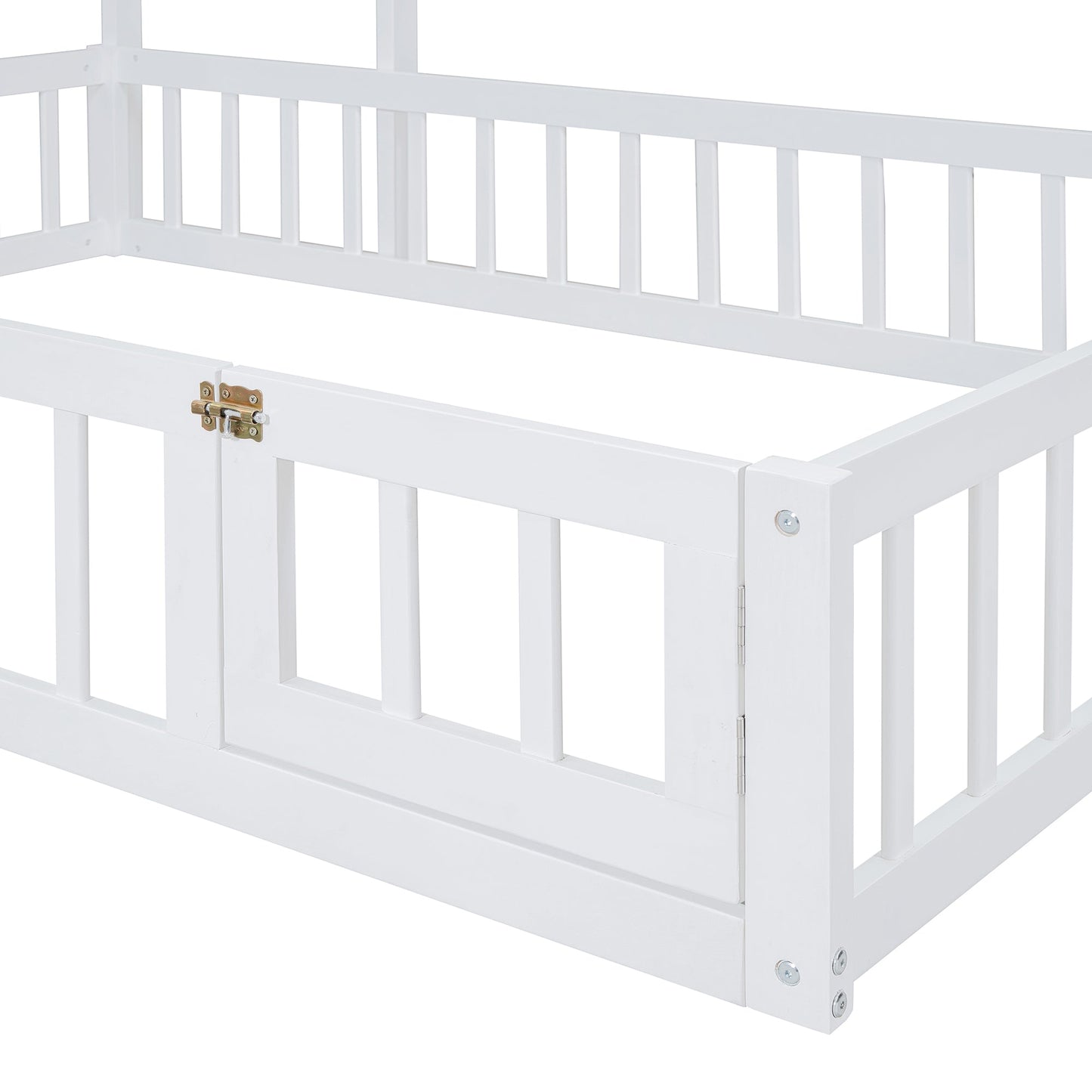 Wooden Full Size Children's Bed with Detachable Headboard and Integrated Clothes Drying Rack, White - Korvel