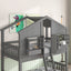 Twin over Twin House Bunk Bed with Roof , Window, Window Box, Door , with Safety Guardrails and Ladder, Grey - Korvel