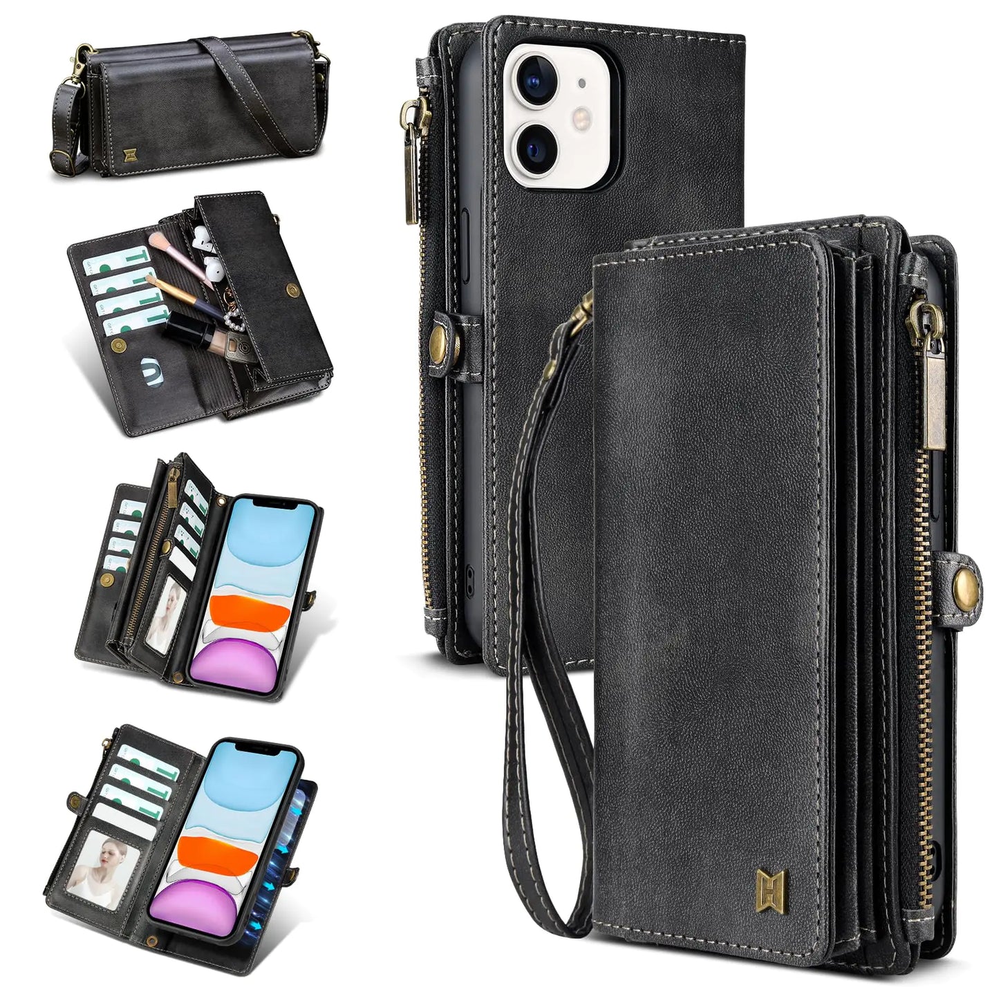 Coque de portefeuille magnétique 2-en-1 premium pour iPhone 13 - Bleu