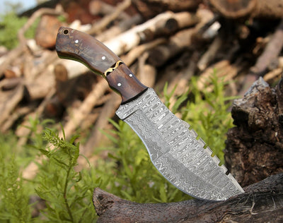 Premium Handmade Damascus Steel Tom Brown Tracker Knife with Unique Handle and Leather Sheath - Korvel