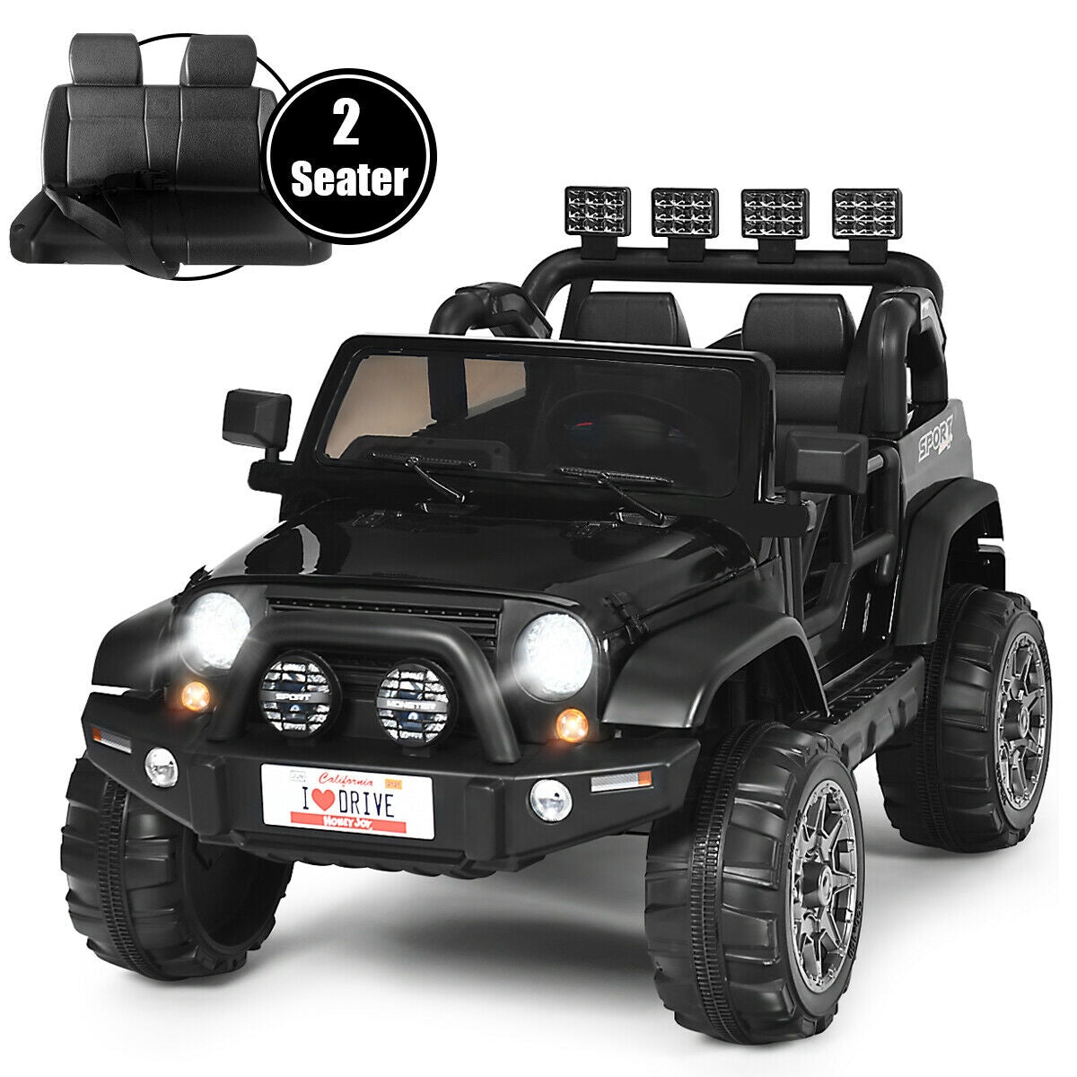 12V 2-Seater Electric Ride-On Car with Remote Control - Black