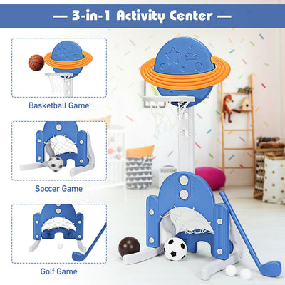 Ensemble de panier de basketball ajustable 3 en 1 pour enfants - Bleu