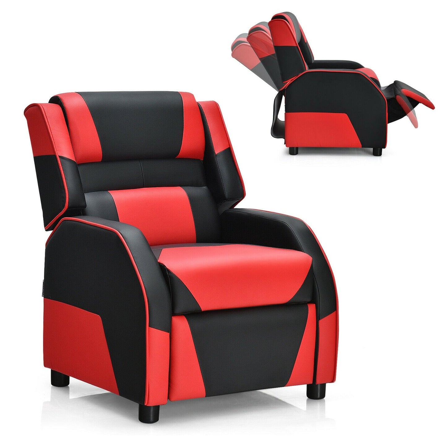 Kids PU Leather Gaming Recliner Sofa with Headrest - Red