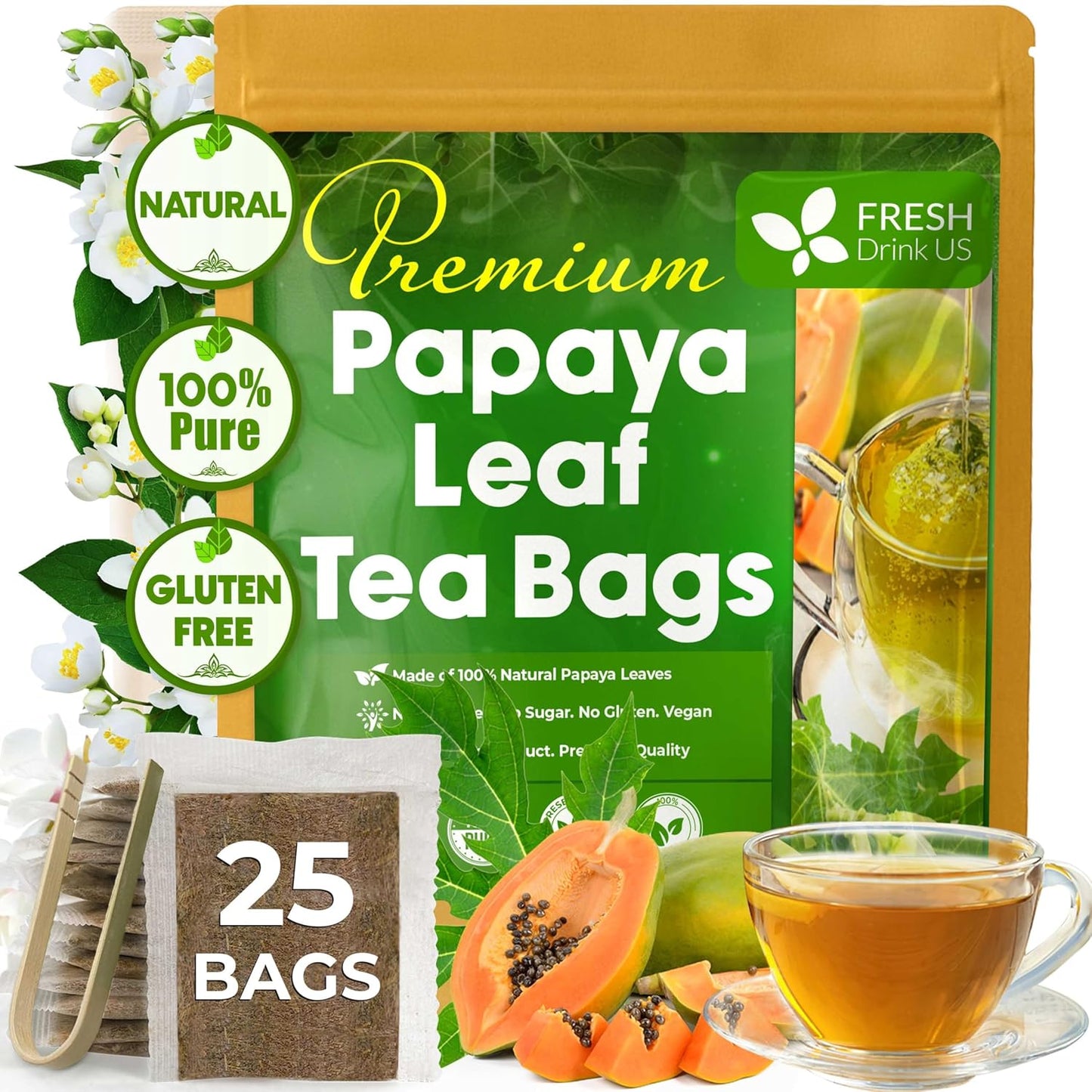 Premium Papaya Leaf Tea Bags - Natural, Vegan, Caffeine-Free