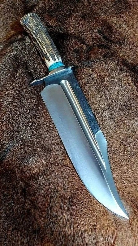 Handcrafted Survival Bowie Knife - 11" 1095 Steel Blade with Antler Handle - Korvel