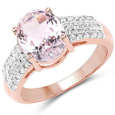 Bague de fiançailles en kunzite et zircon plaquée or rose 14K
