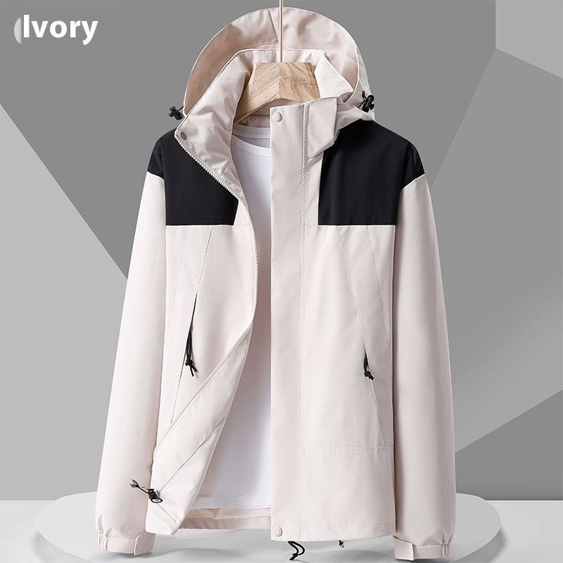 Unisex Colorblock Hooded Windbreaker Jacket with Pockets