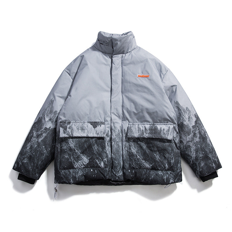 Snow Mountain Print Big Pocket Men's Cotton Jacket