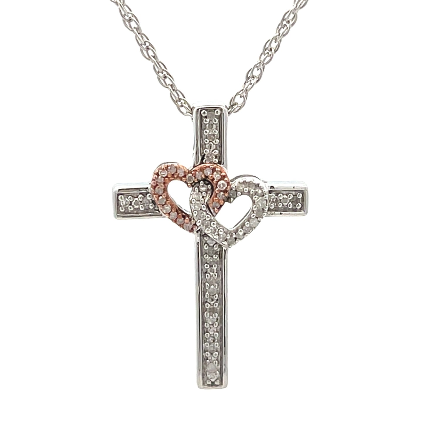 .11ct Pendentif Religieux Croix en Argent Sterling et Or 10KT