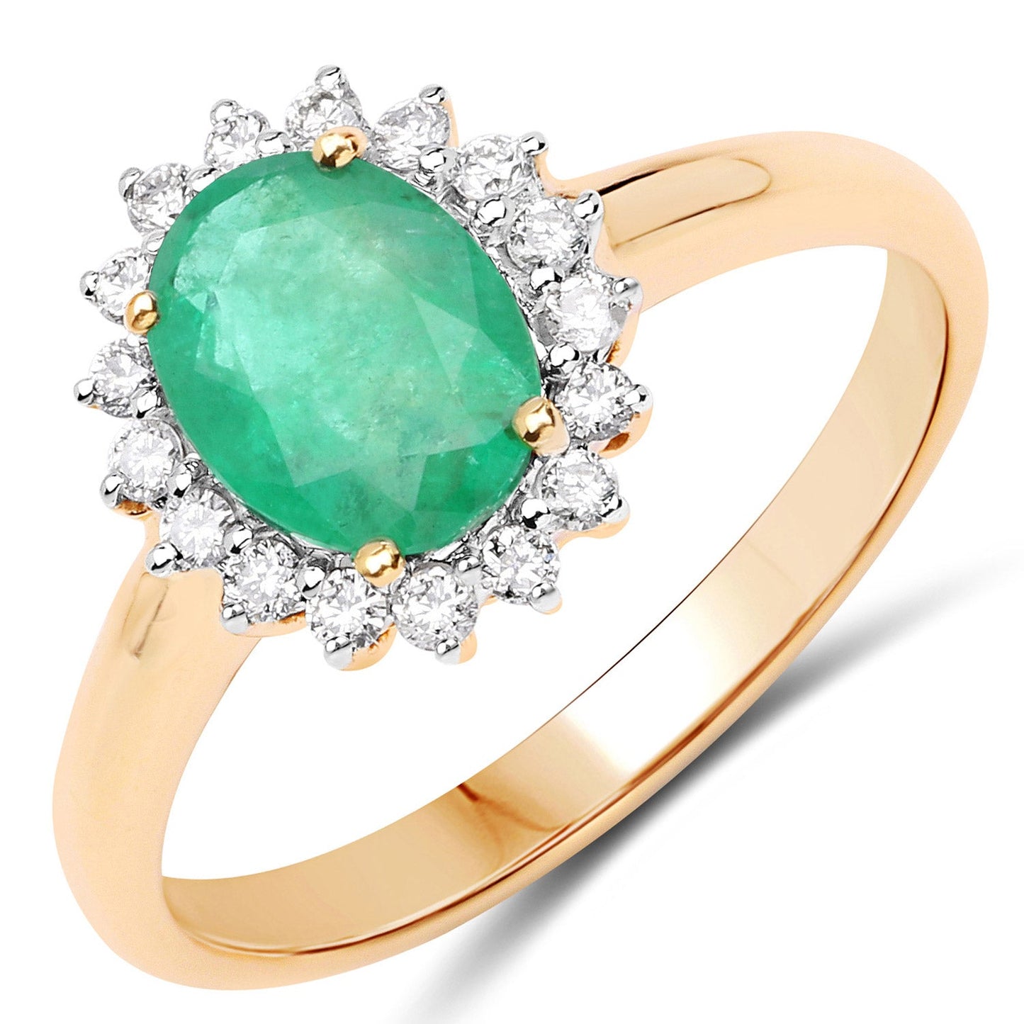 1.39 Carat Zambian Emerald & Diamond 10K Yellow Gold Engagement Ring