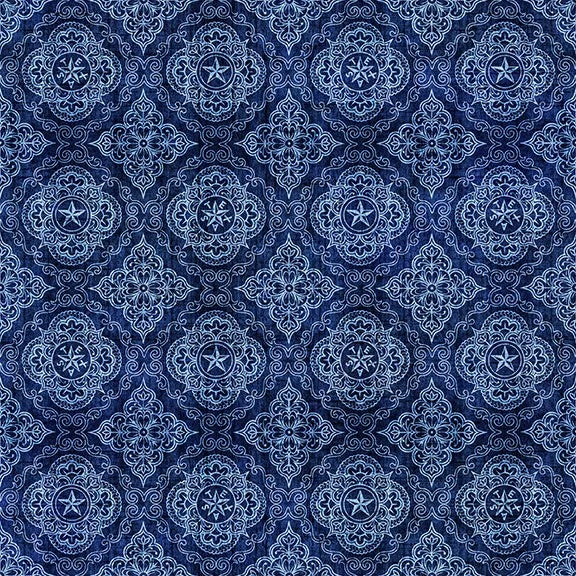 ATXSH Medallones Geométricos Western Indigo Tela de Algodón - 44"/45" Por Yarda
