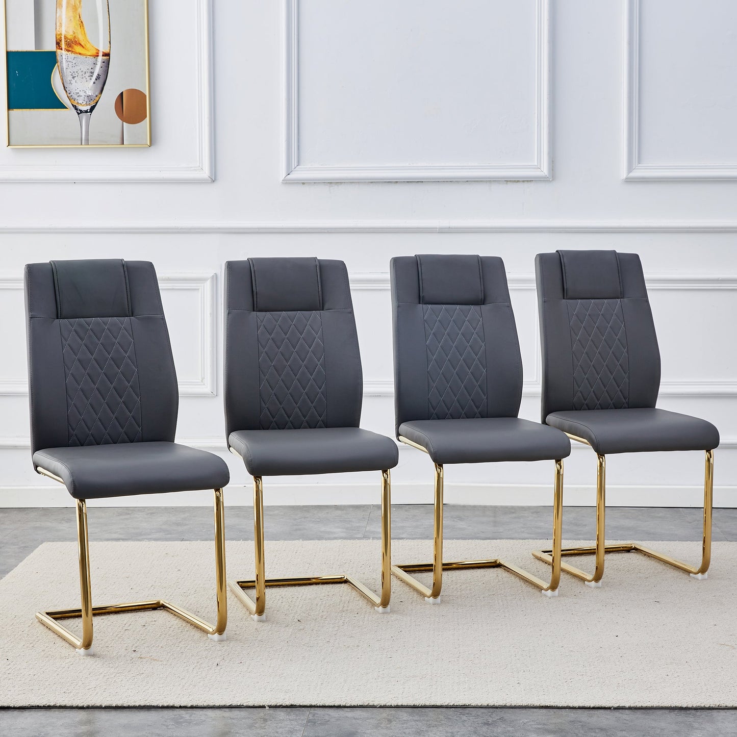 Premium Faux Leather Cushioned Dining Chairs with Metal Legs