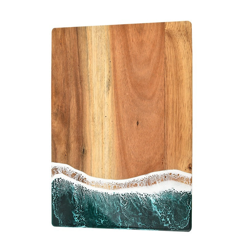 Acacia Wood and New Resin Cutting Board Wave Spliced Design Kitchen Fruit and Steak Board for Chopping Rectangle Wooden Boards - Korvel