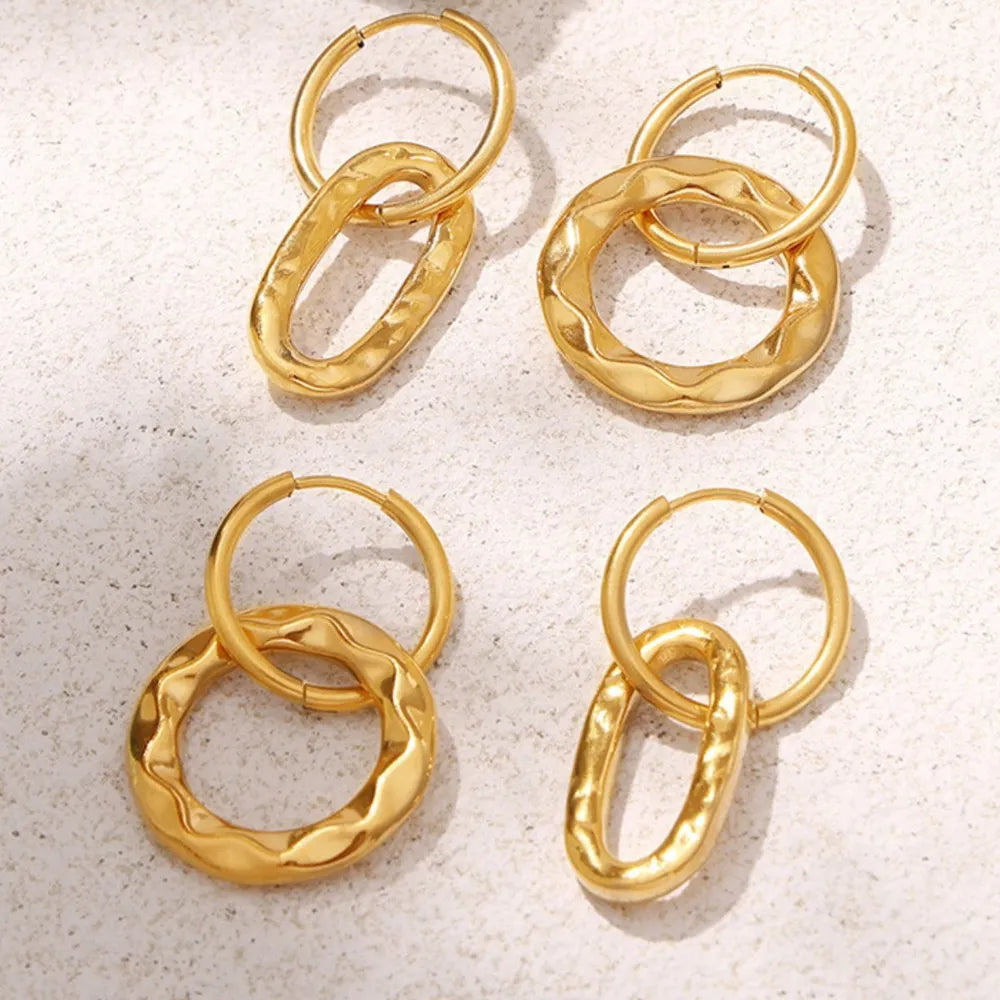 Geometric ring buckle ear ring retro asymmetric design titanium steel ear jewelry - Korvel