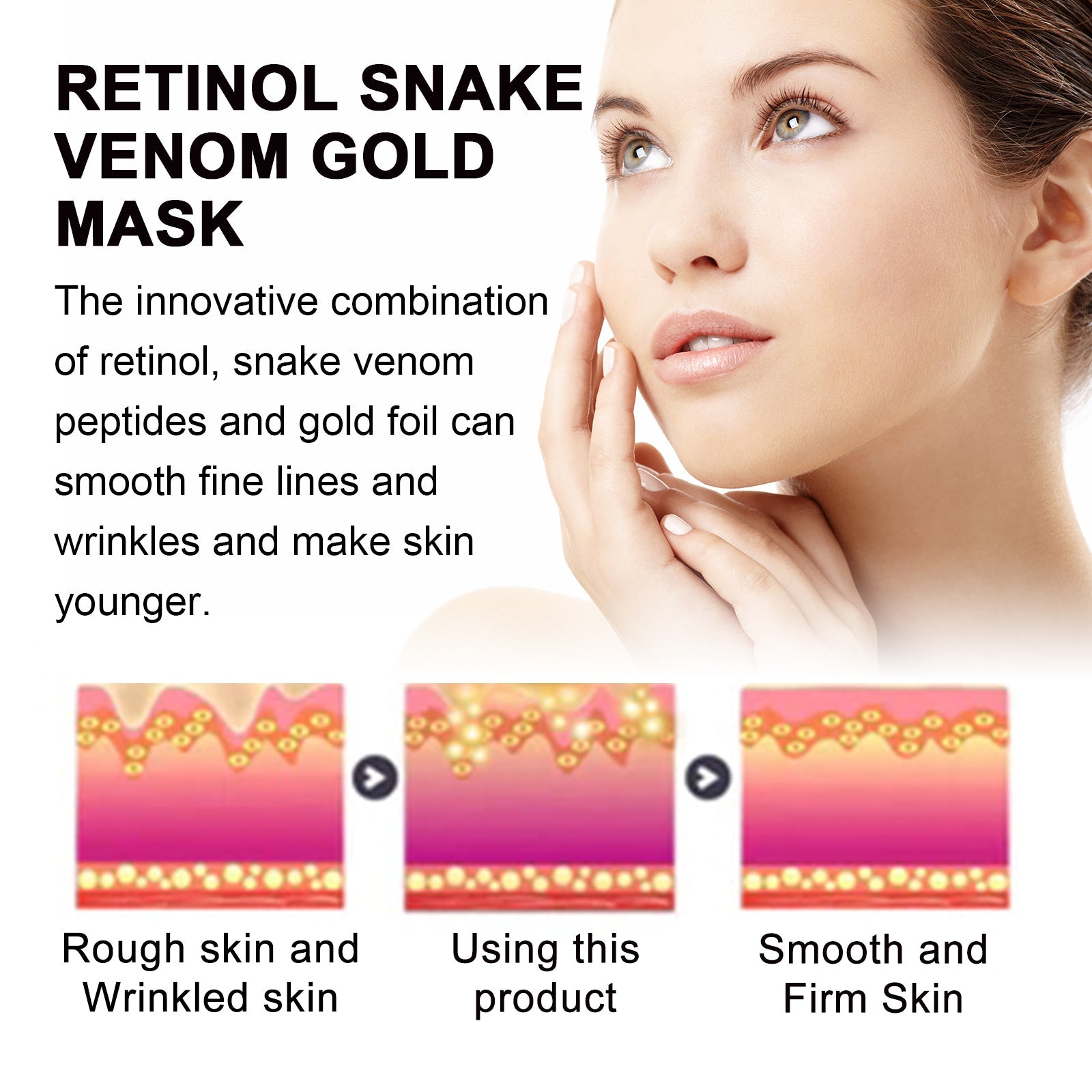 Retinol Snake Venom Gold Mask, Clear Skin, Tighten Pores, Brightening, Rejuvenating And Hydrating Mask - Korvel