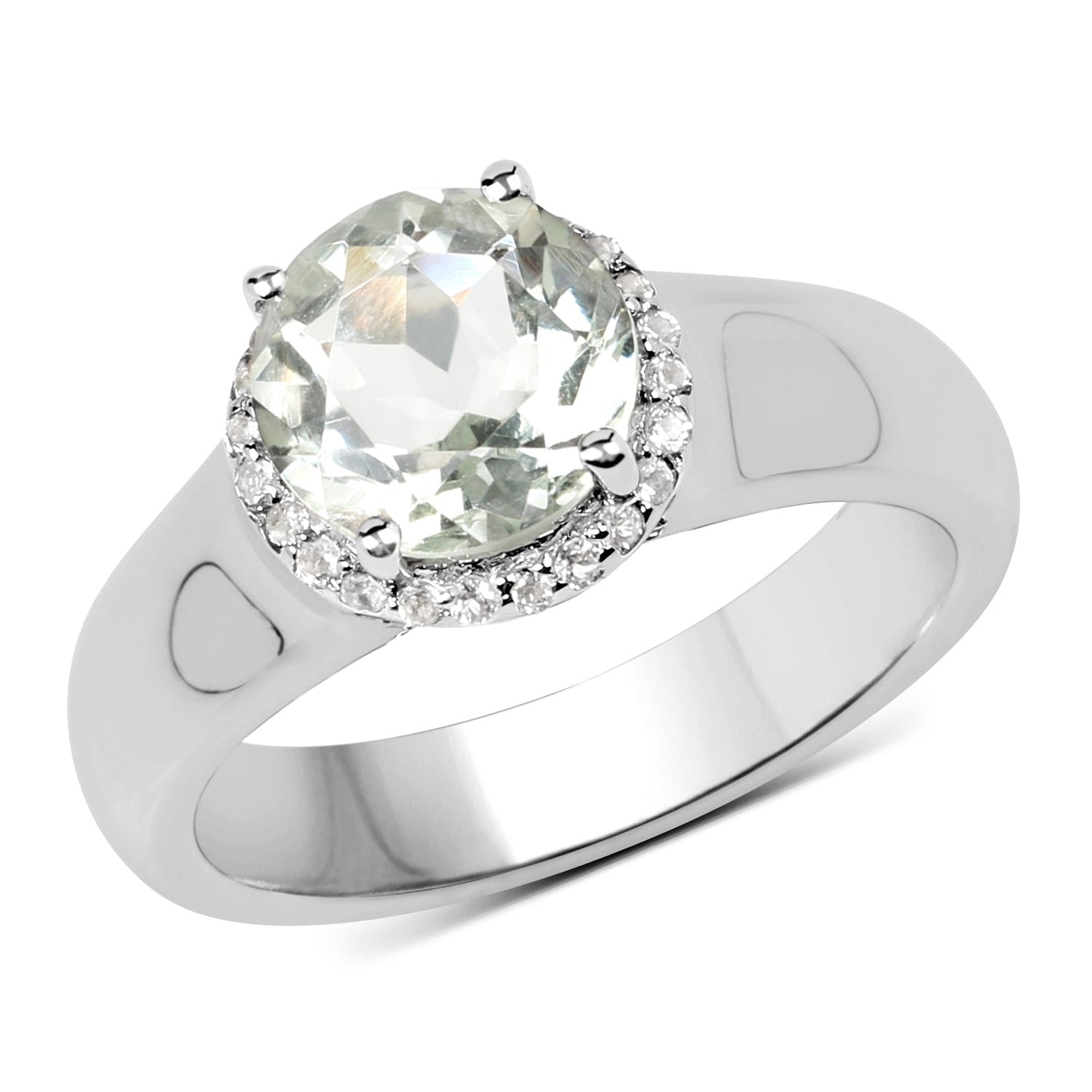 1.87 Carat Green Amethyst & White Topaz Sterling Silver Ring