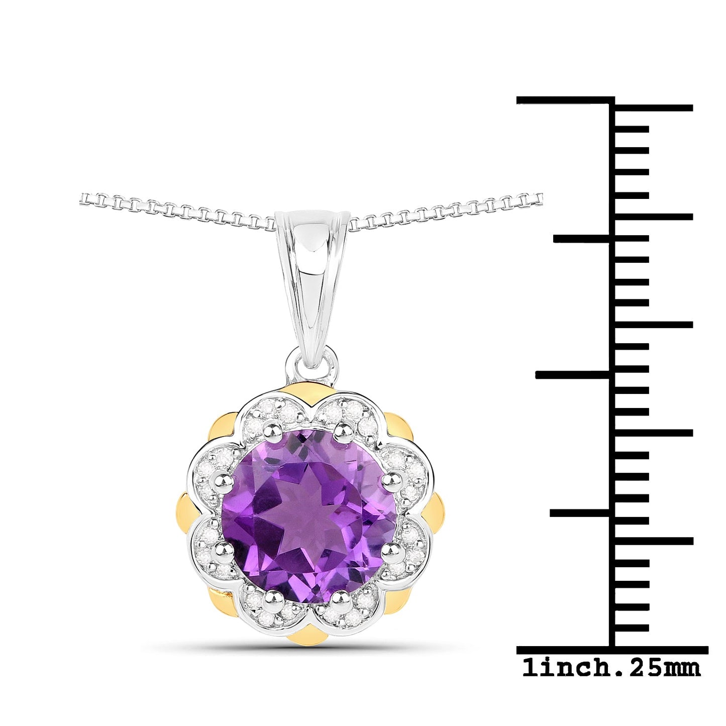 Colgante de amatista genuina de 1.87 quilates y diamantes en oro de 14K y plata esterlina