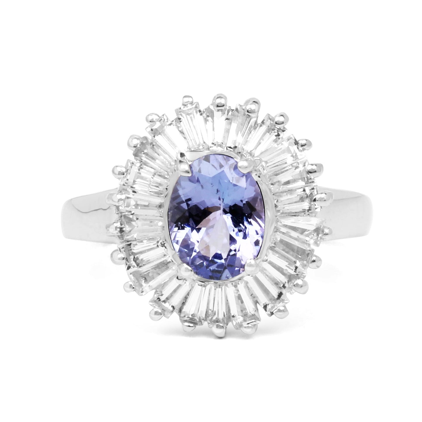 2.47 Carat Genuine Tanzanite and White Topaz Sterling Silver Ring