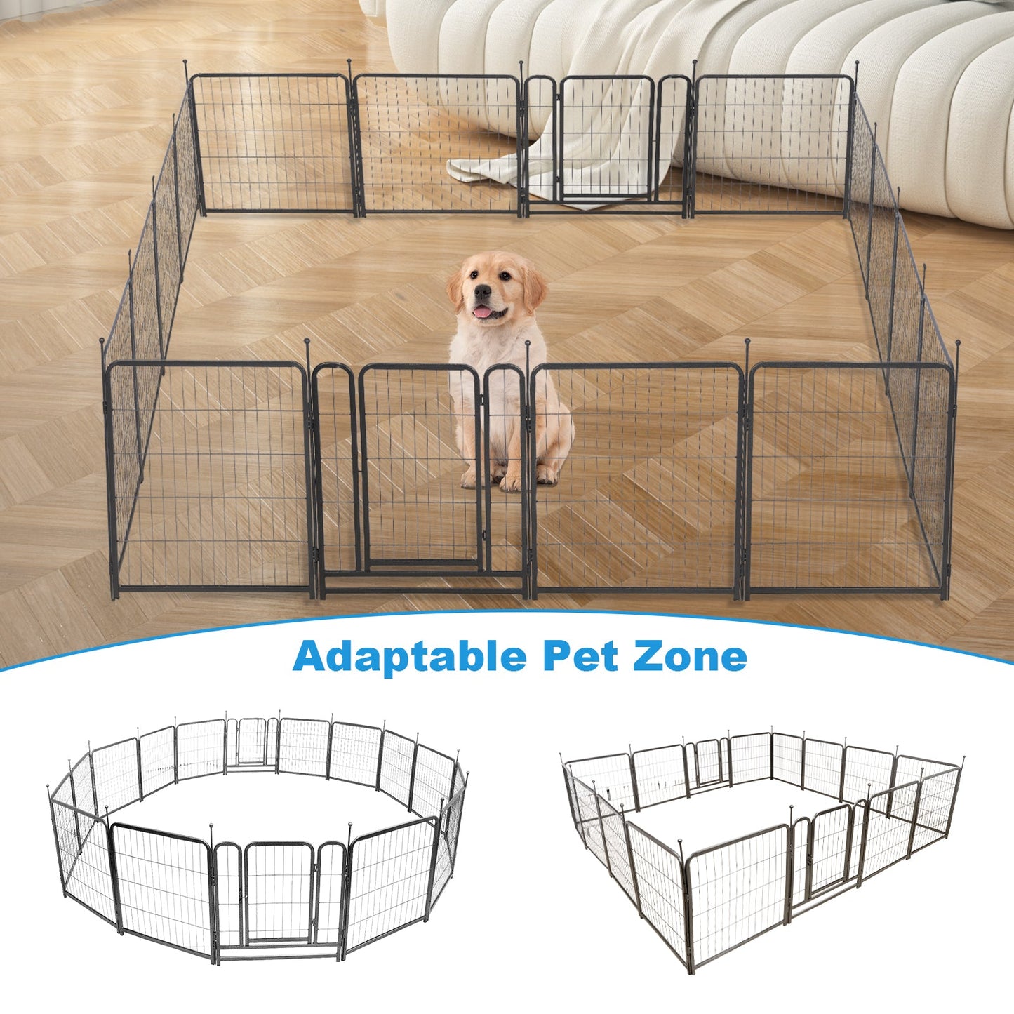 16 Panels Dog Playpen for outdoor,yard,camping,24"Height dog fence with 2 doors. - Korvel