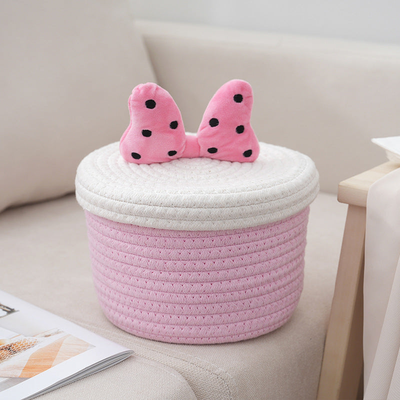 Cartoon cute home desktop sundries storage basket bedroom ornaments cotton rope storage basket with lid - Korvel