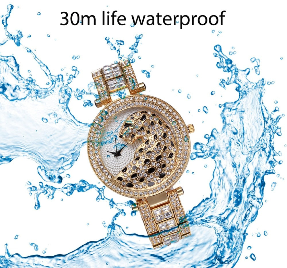 MISSFOX V227  Women Quartz Watch Fashion Bling Casual Ladies Watch Female Quartz Gold Watch Crystal Diamond Leopard For Women Clock - Korvel