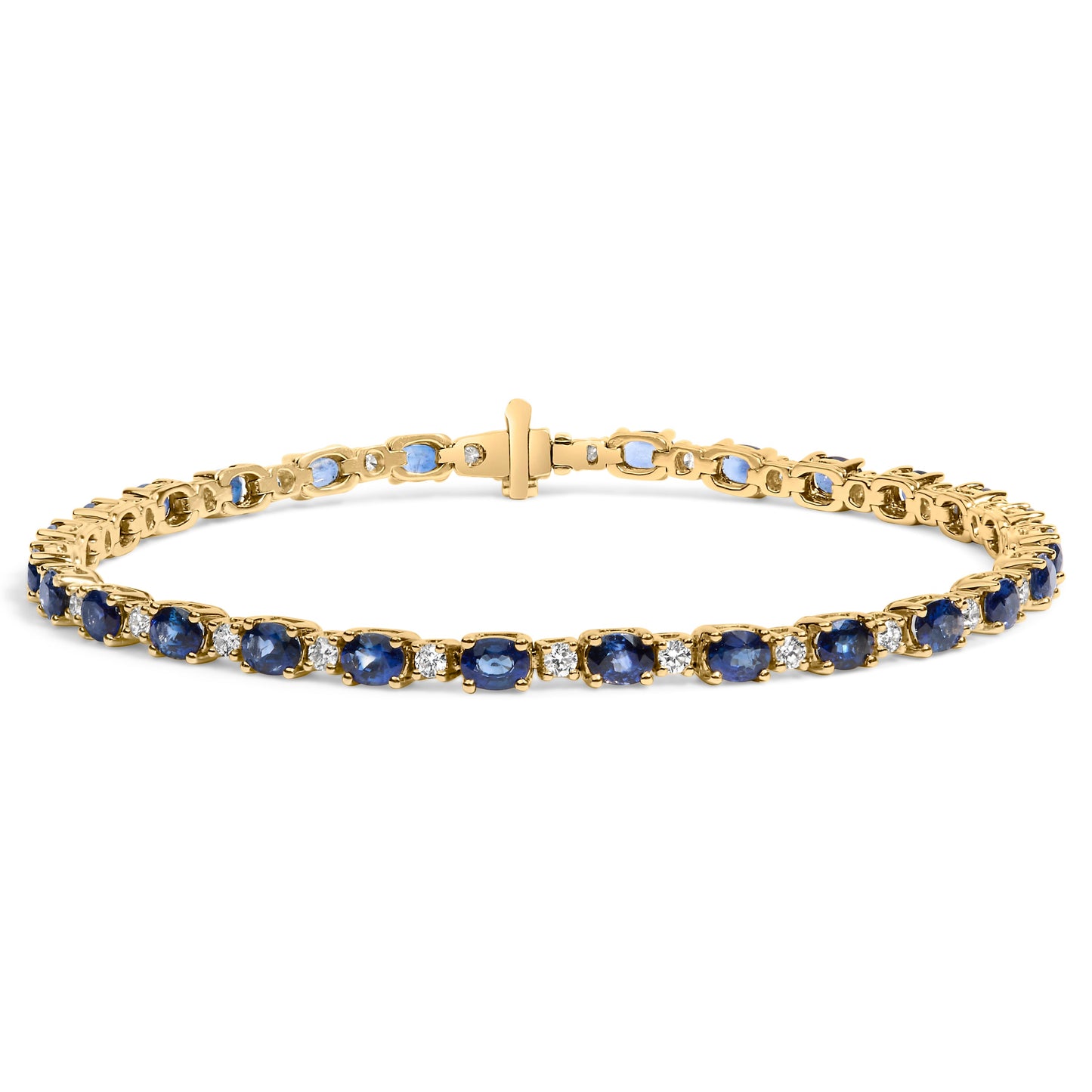 Bracelet en or jaune 18K avec diamants et saphirs bleus - 7,25 pouces