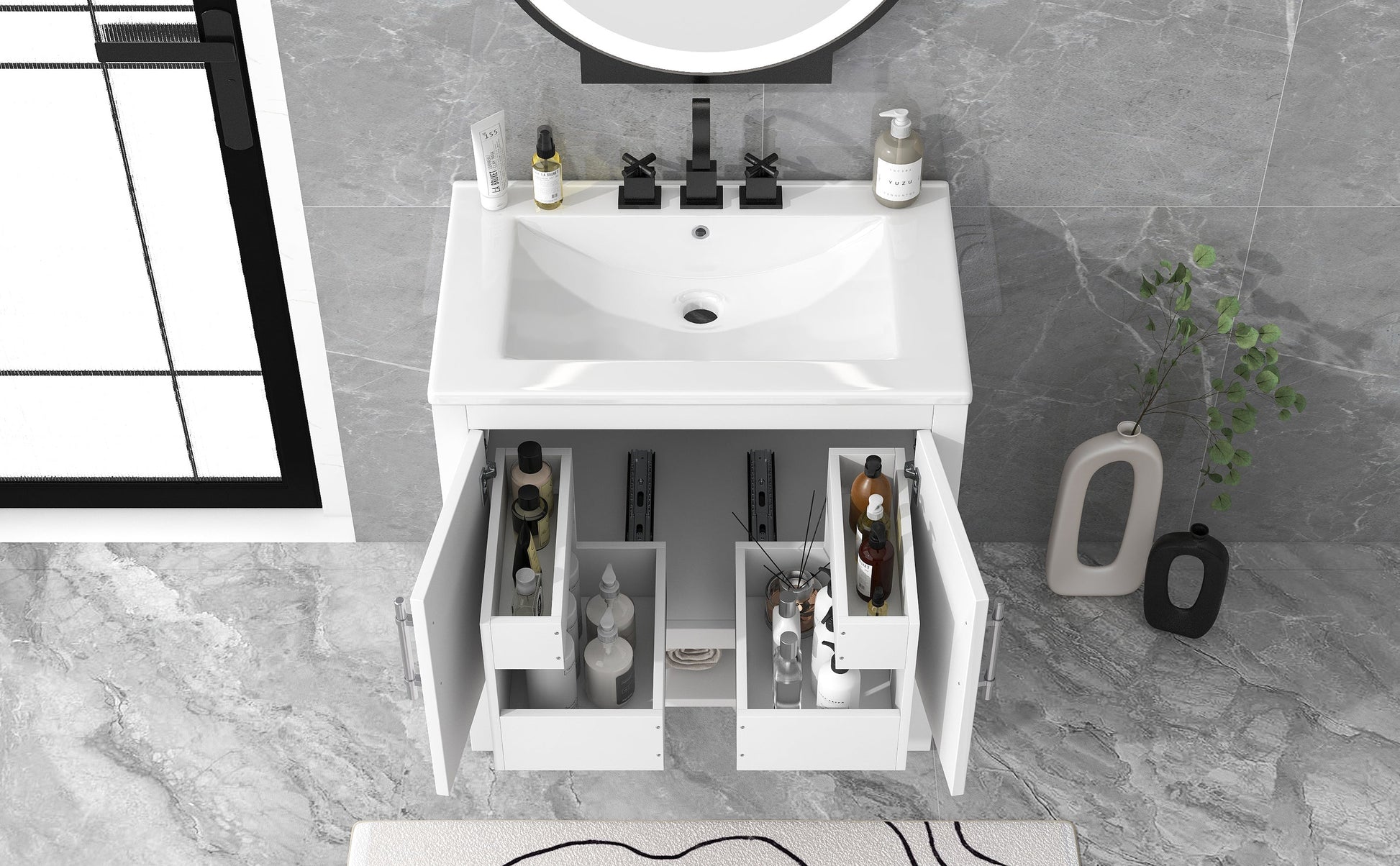 30" Bathroom Vanity with Sink  Multi-functional Bathroom Cabinet with Doors and Drawers Solid Frame and MDF Board, White - Korvel