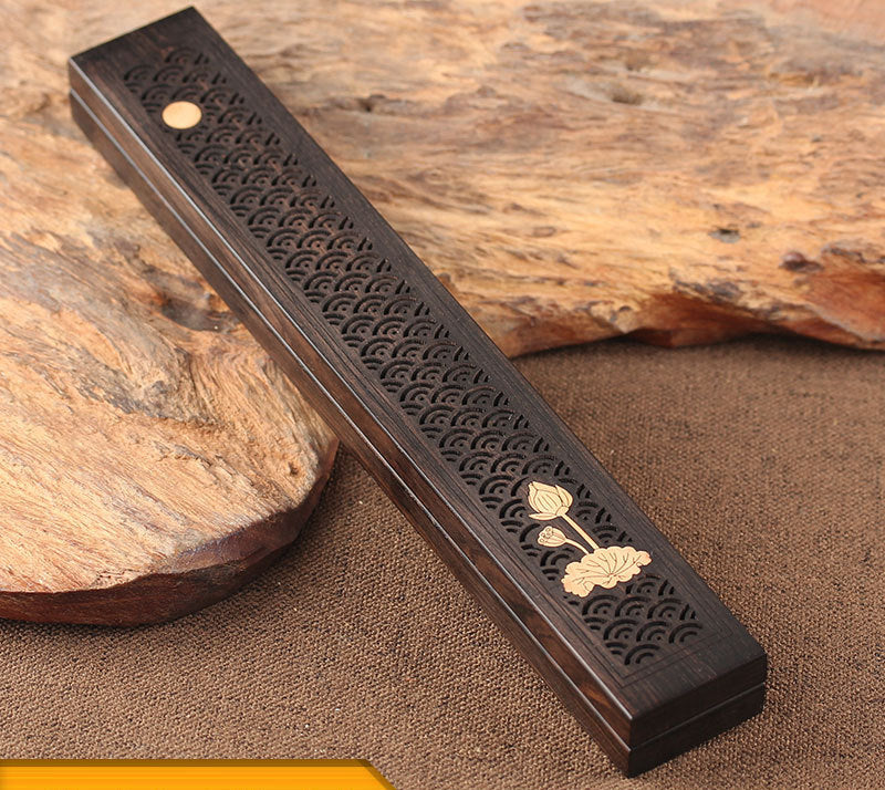 Wooden thread incense box, black sandalwood inlaid with boxwood, sleeping incense burner, incense burner, household indoor agarw - Korvel
