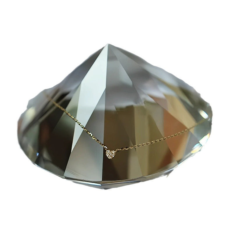 S925 pure silver plated with 14K gold mini heart necklace women's diamond studded peach heart extremely fine collarbone chain ﻿ - Korvel
