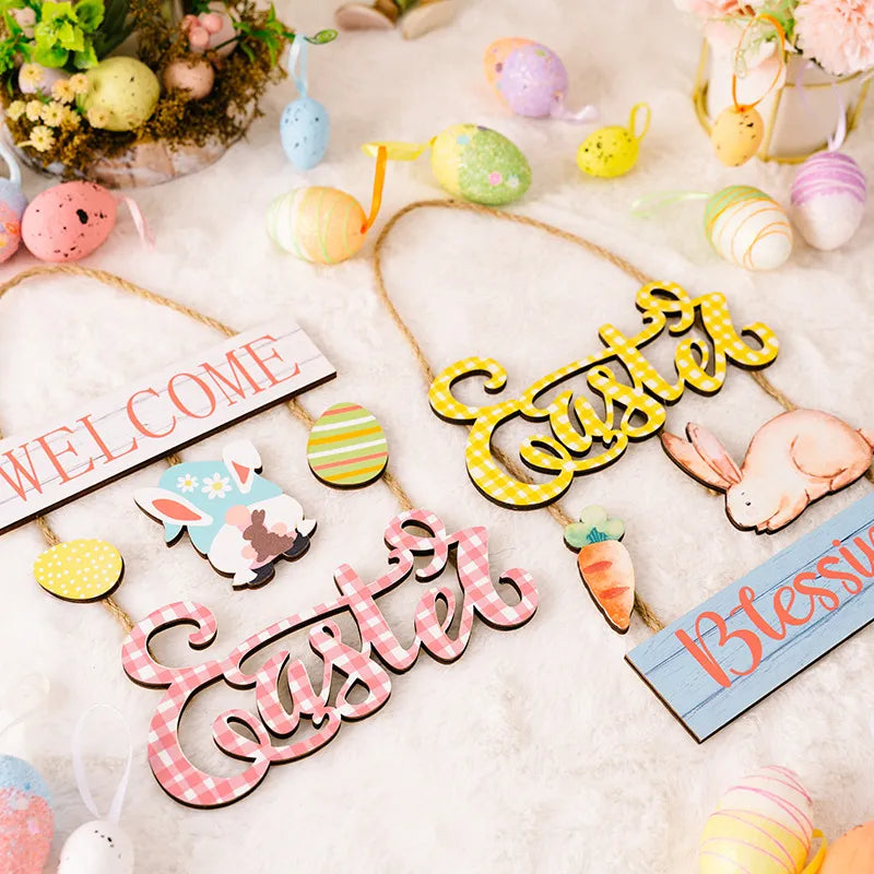 Charming Wooden Easter Egg and Rabbit Pendant