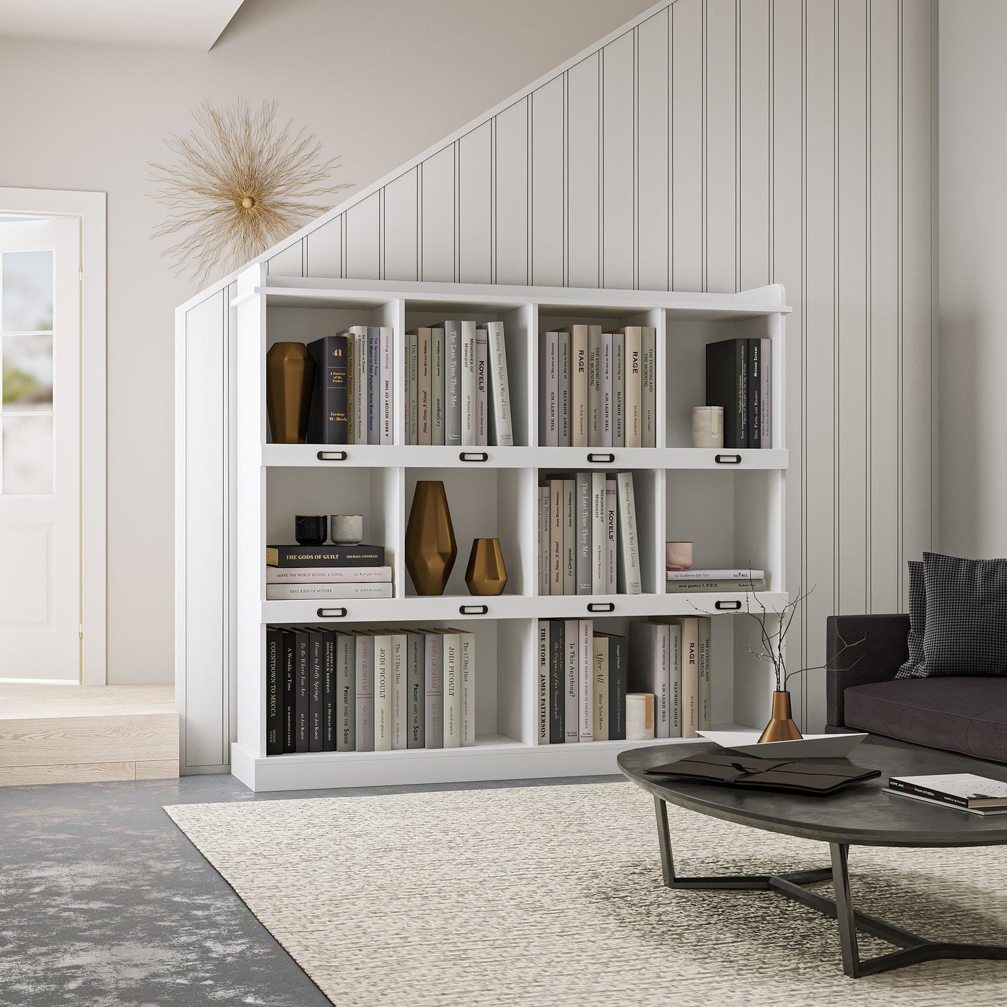 Elegant 10-Shelf Bookcase in White