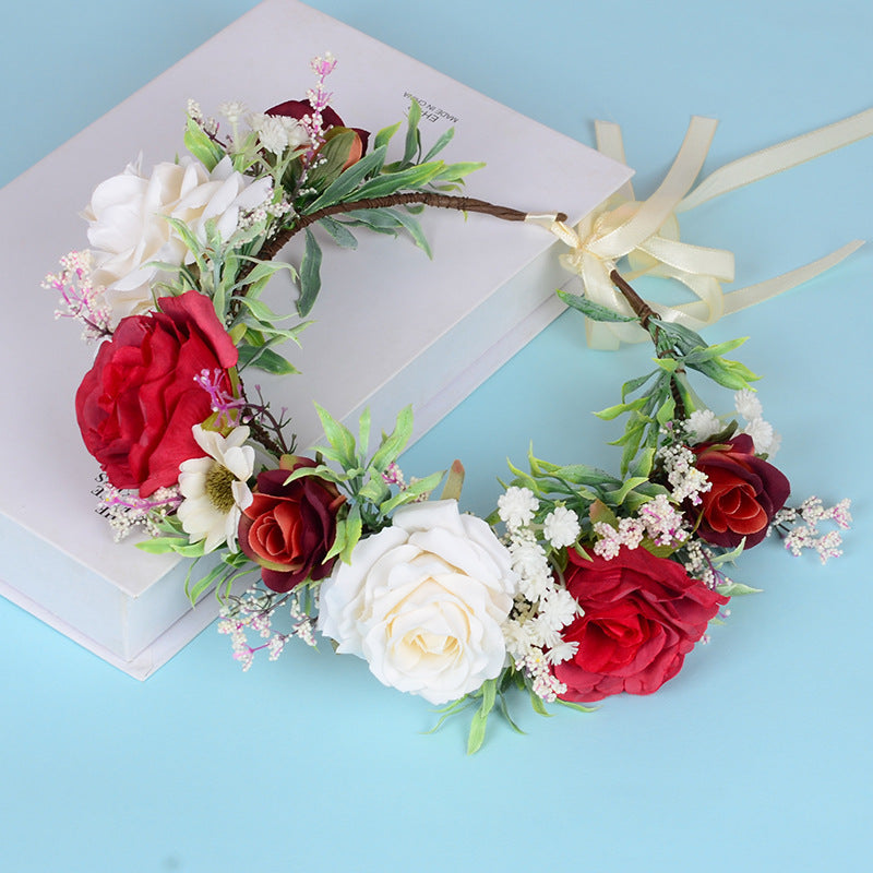 Flower garland headwear Hawaiian flower girl beautiful super fairy bride rose ring accessory - Korvel