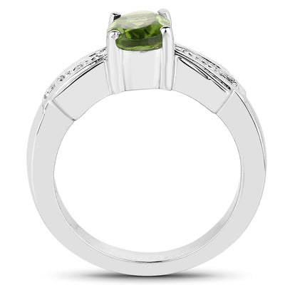 Bague en argent sterling avec péridot véritable de 1,13 carat et topaze blanche