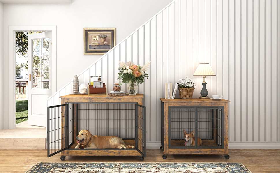 Jaula para Perros de Madera Marrón Rústica con Puertas Dobles
