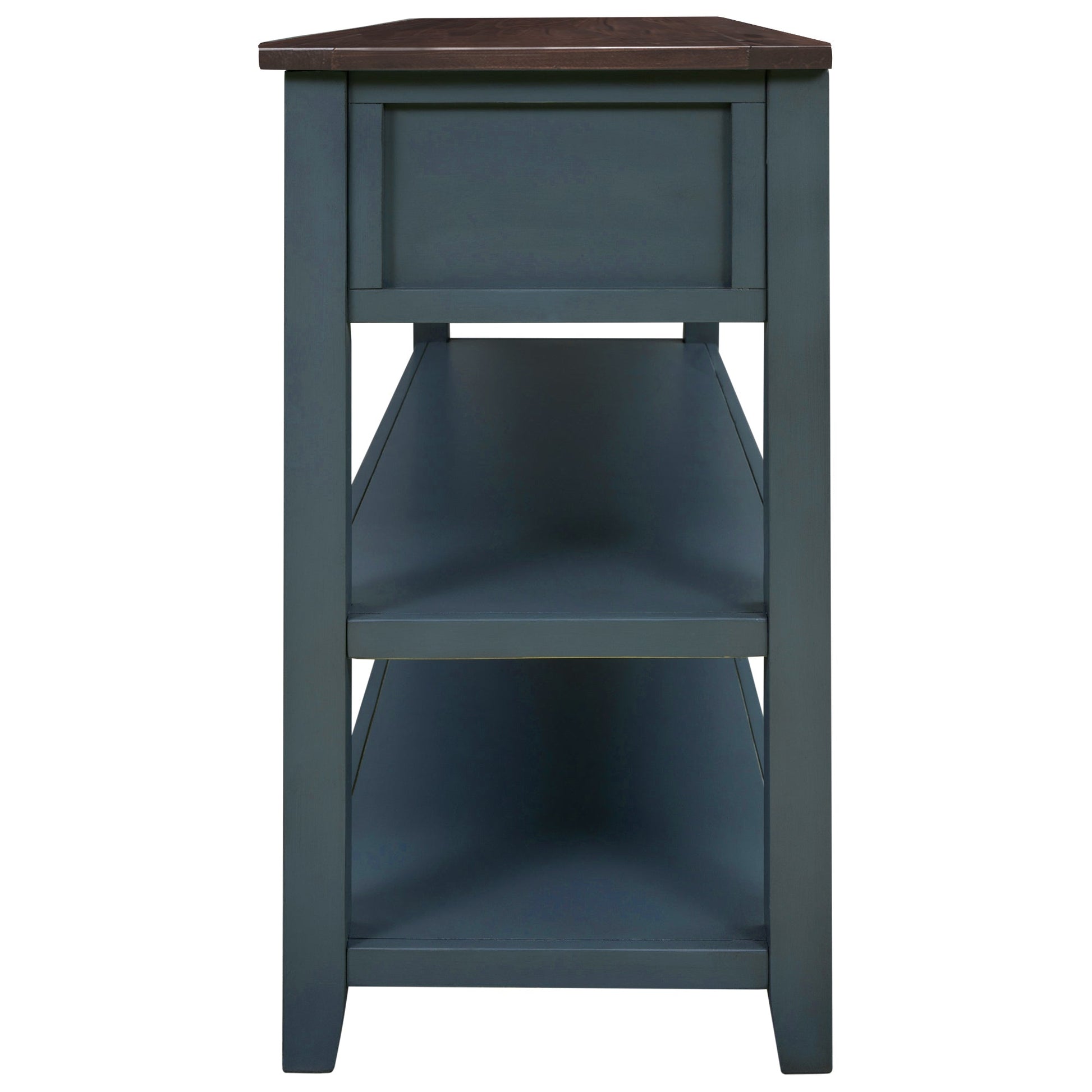 Retro Design Console Table with Two Open Shelves, Pine Solid Wood Frame and Legs for Living Room (Navy) - Korvel