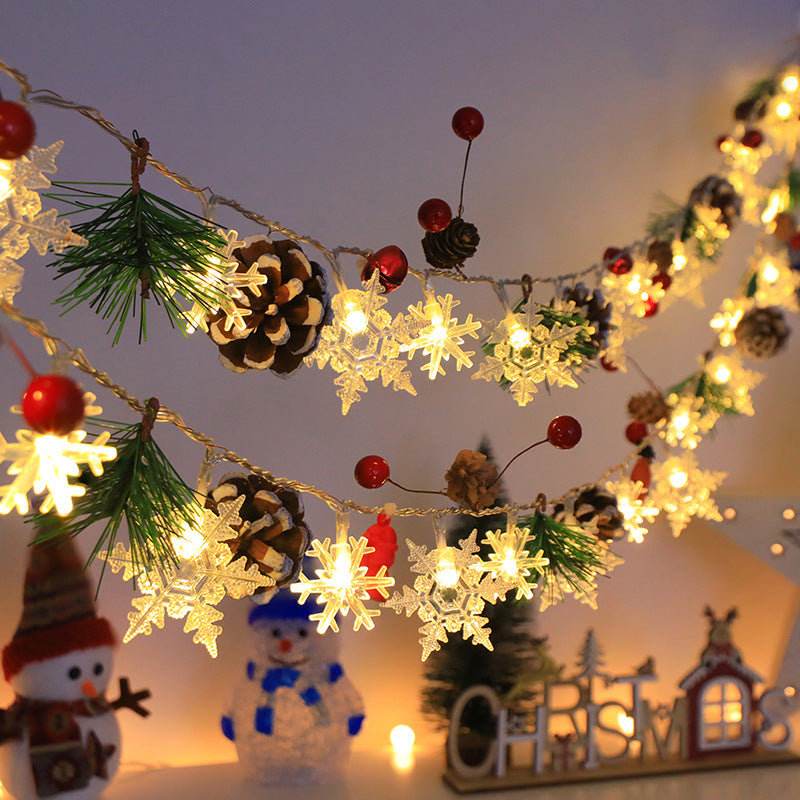 Snowflake Pinecone Christmas Wreath Light String Bell Pine Needle Red Berry Doll Staircase Decorative Light - Korvel