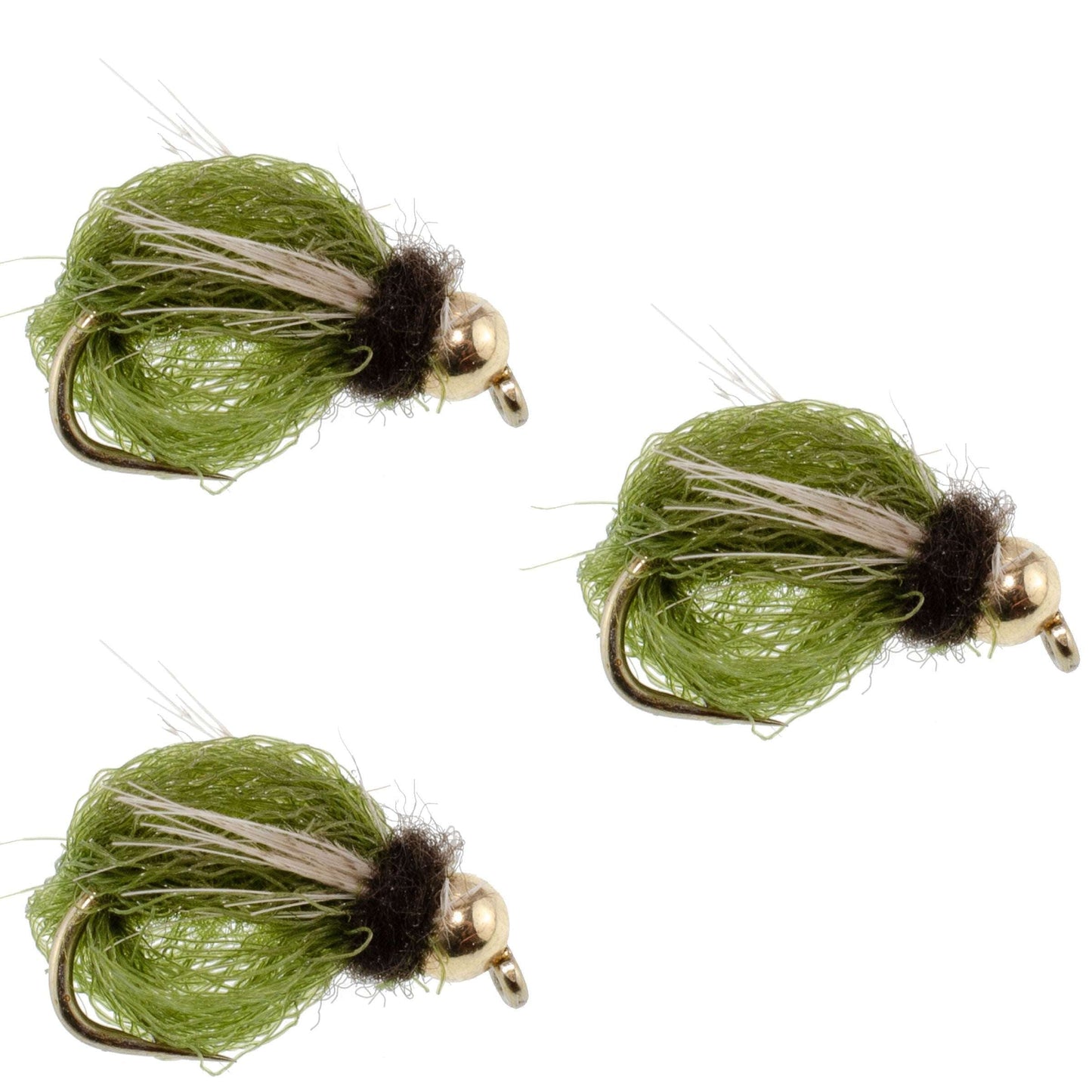Paquete de 3 Caddis Pupa LaFontaine Olive Deep Sparkle con Cabeza de Perla - Tamaño 14