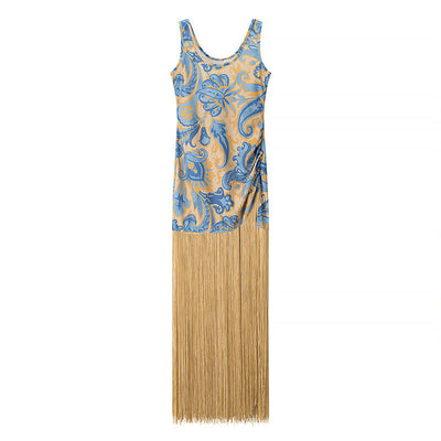 Robe élégante sans manches à franges imprimée